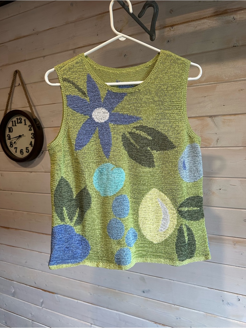 Green Cotton Blend Botanical Print Tank Top